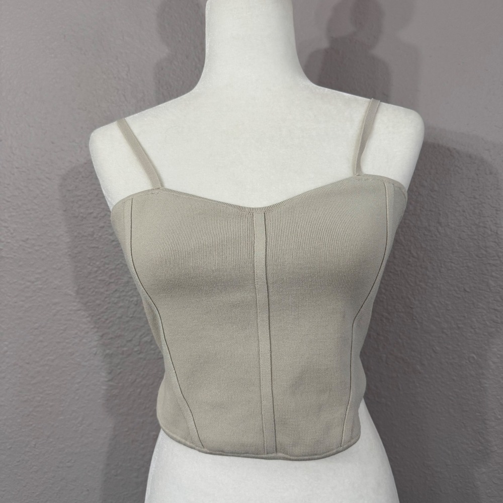 Babaton Aritzia Women's Size L‎ Beige Sculpt Knit Bustier Corset Top